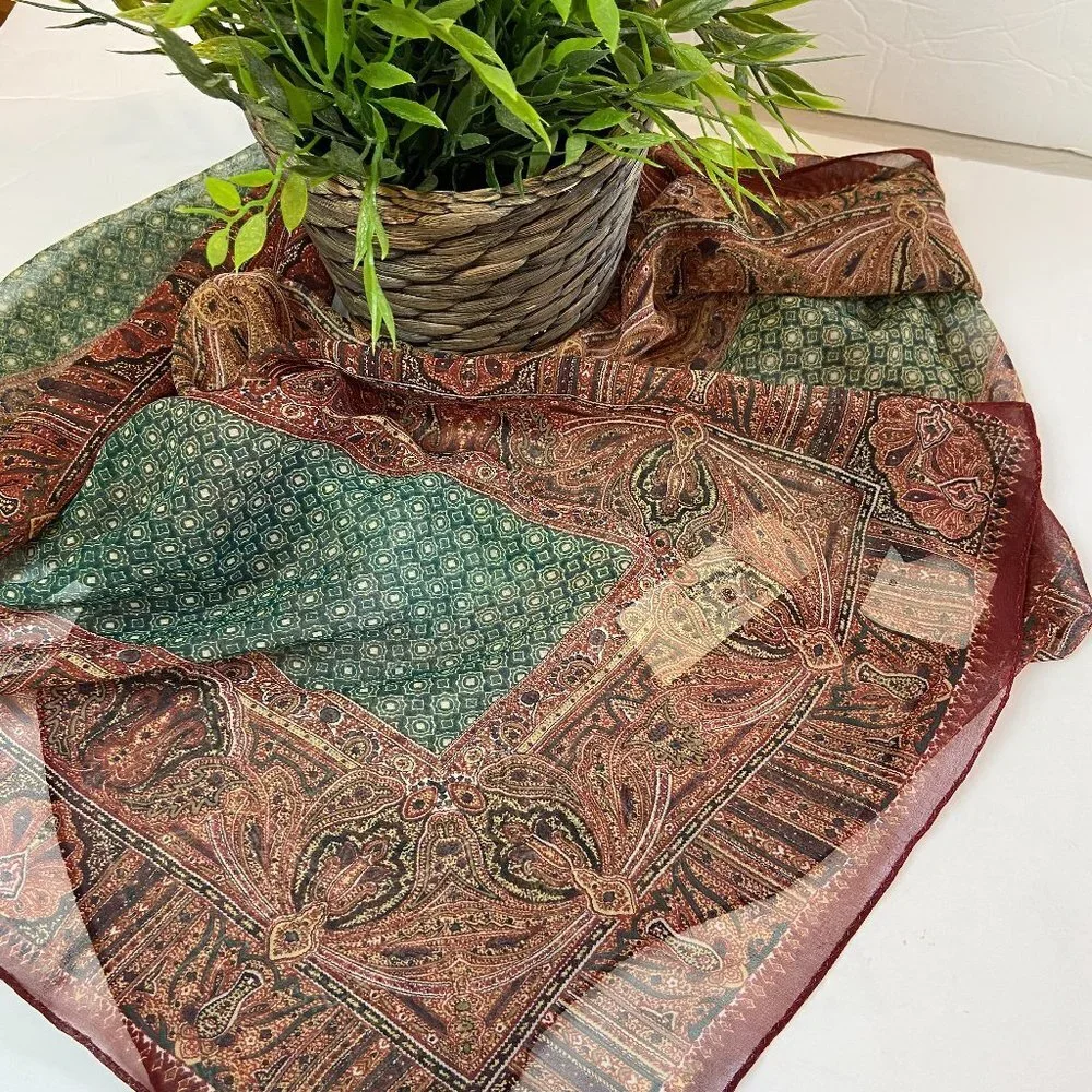 Vintage Ellen Tracy Geometric Paisley 100% Silk Scarf